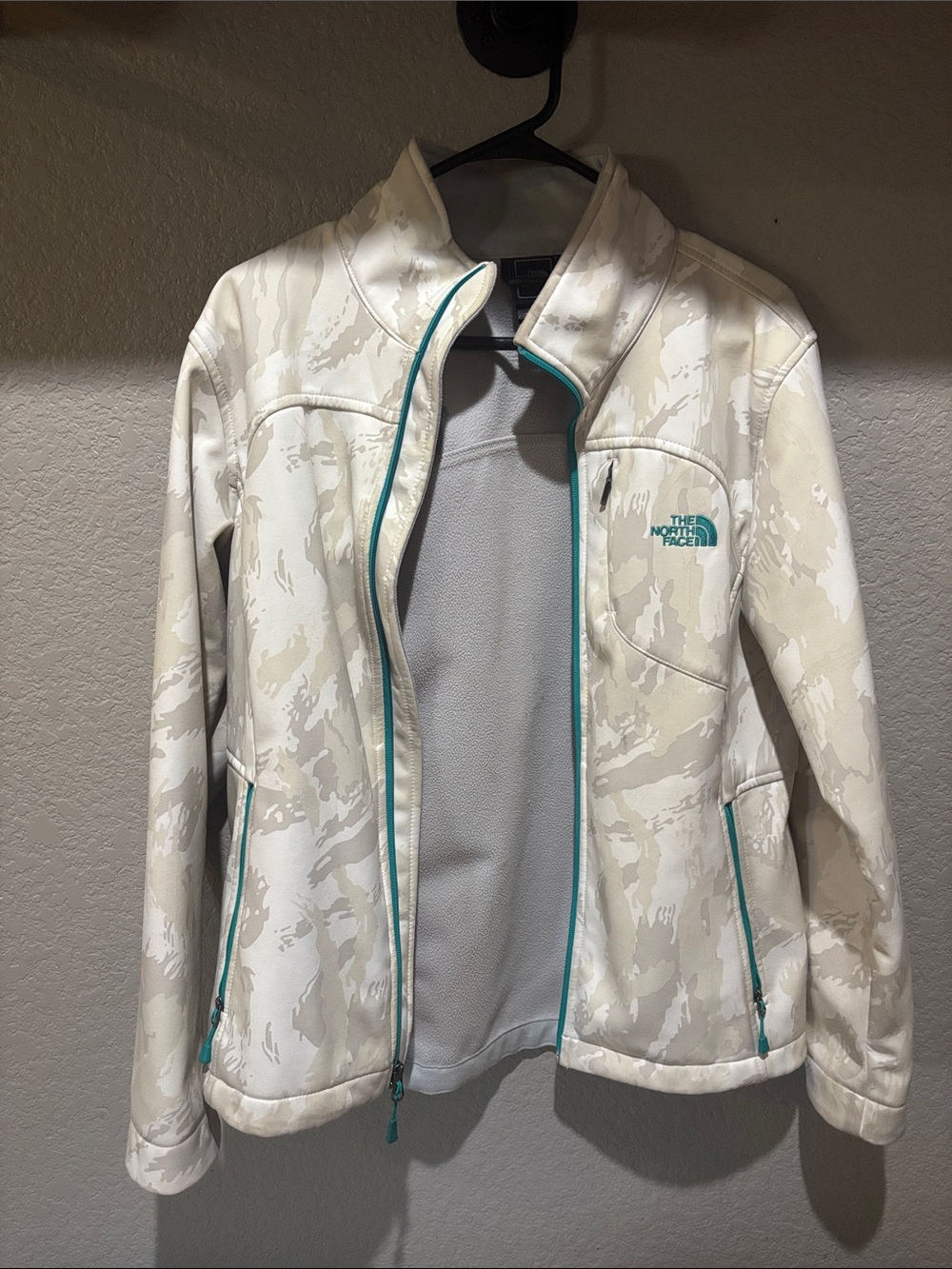 The North Face Women’s Cream Camo Utility Jacket with Teal Trim